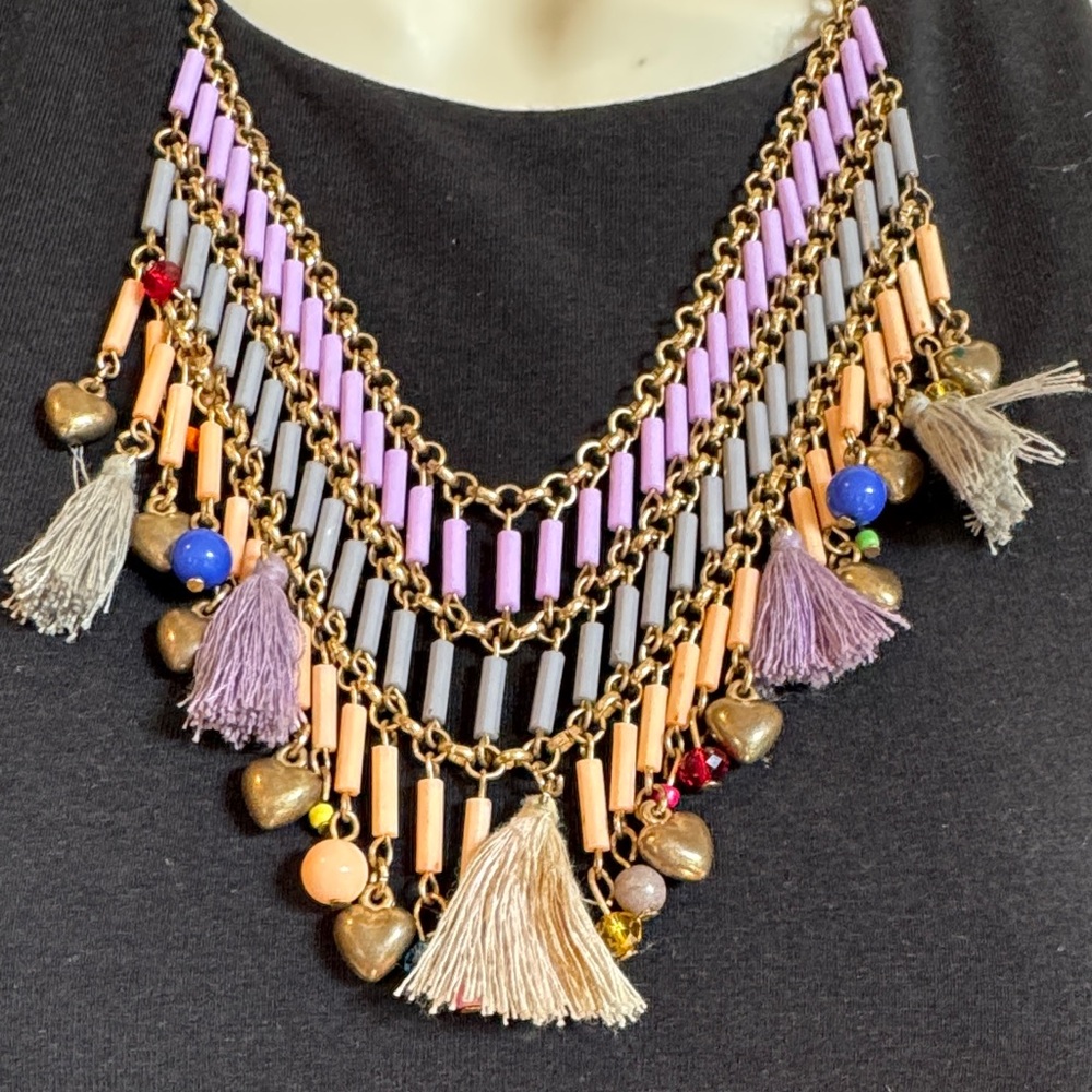 Vintage Bohemian Multicolor Layered Tassel Necklace - Picture 2 of 9